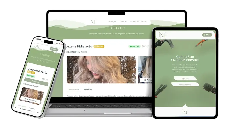 Site de agendamento em celular, tablet e notebook