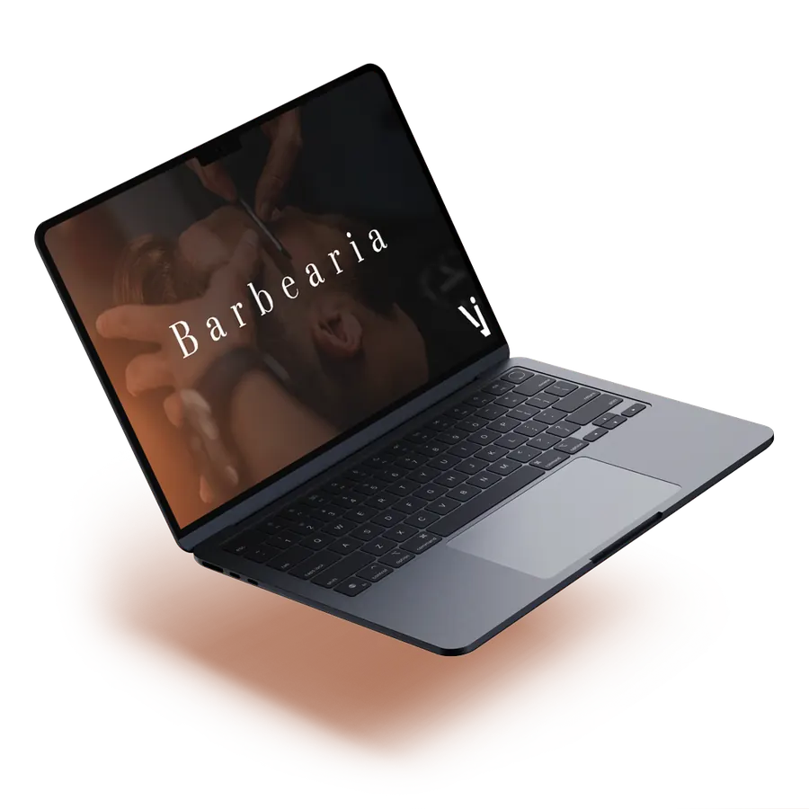 Site de barbearia aberto em um notebook