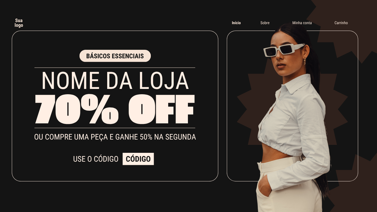 Banner para Site Looks 70% Off Preto e Branco Moderno Simples